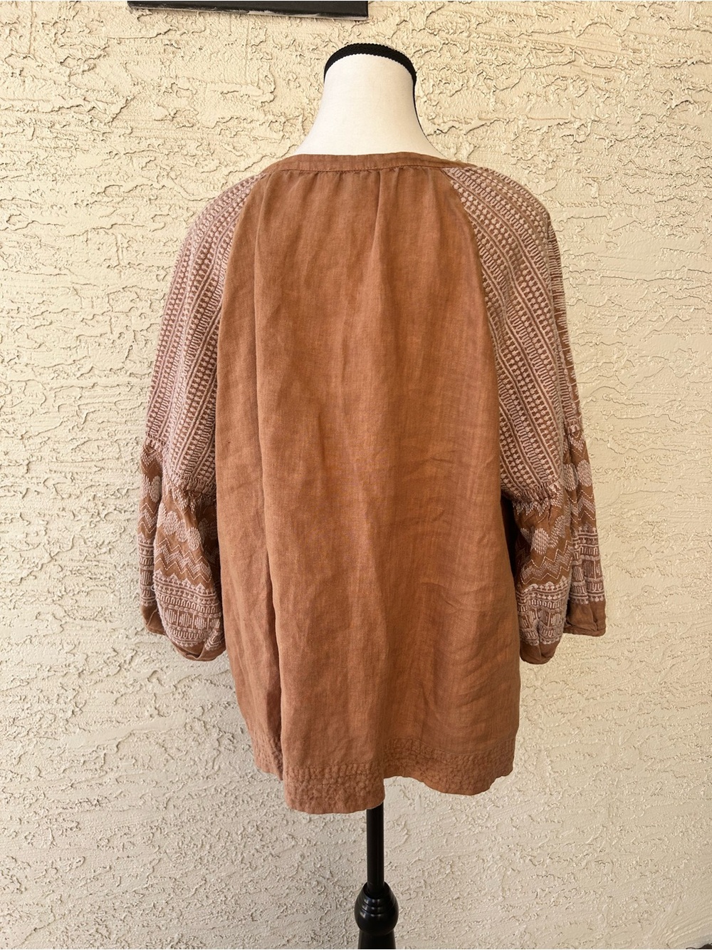 Wrap London Rust-Tan Embroidered Lace-Up Peasant Tunic - Picture 4 of 7